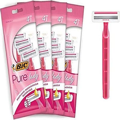 BIC Pure Lady Women's Razors, 16 Disposable Razors with 3 Blades Each, Vitamin E & Shea Butter