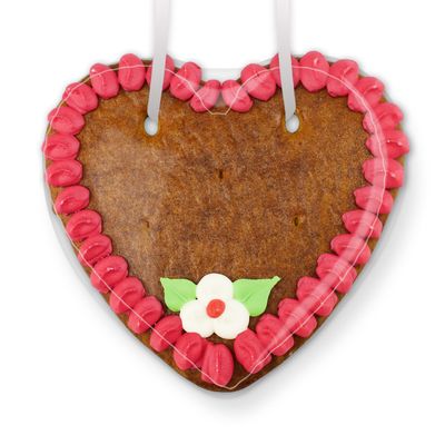 50x Gingerbread Heart Blanks with Pink Border and Sugar Decorations, 14 cm