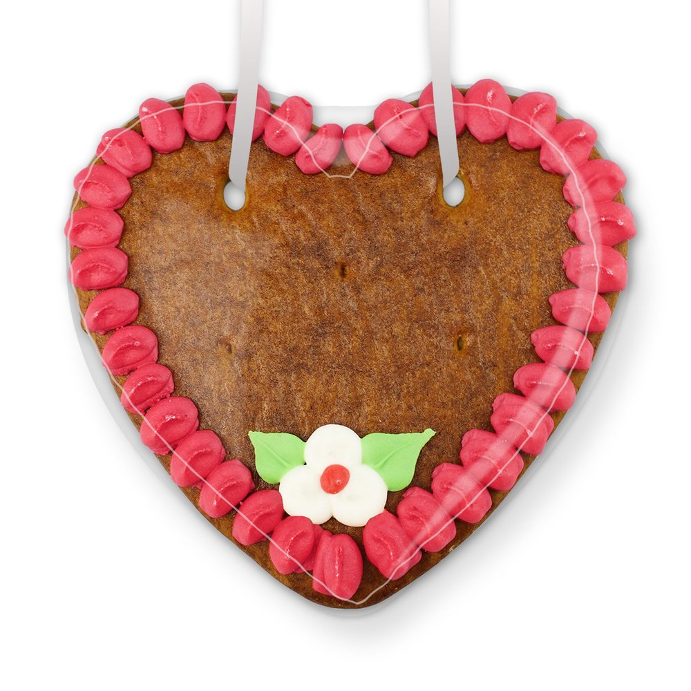 50x Gingerbread Heart Blanks with Pink Border and Sugar Decorations, 14 cm