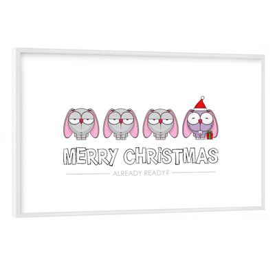 artboxONE Poster with White Frame 30 x 20 cm for Children, Bunnies Ready for Christmas