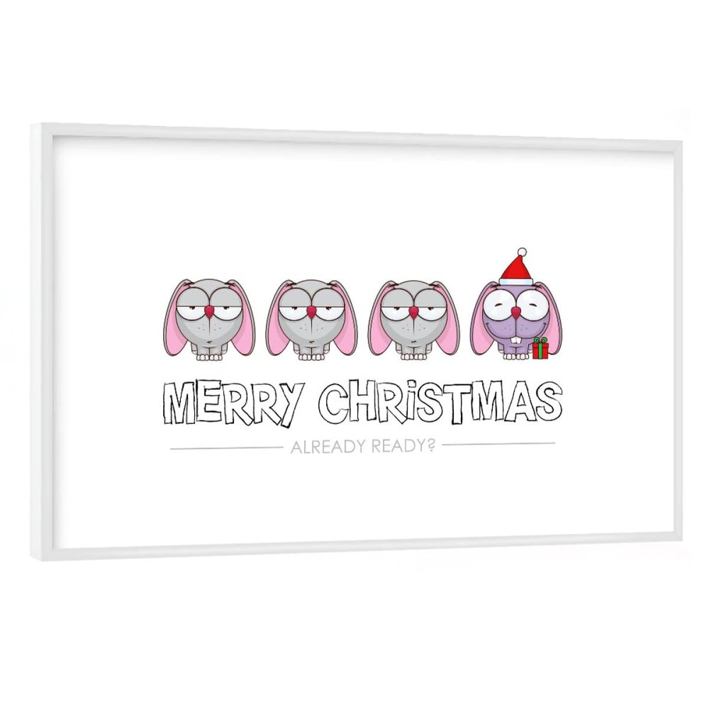artboxONE Poster with White Frame 30 x 20 cm for Children, Bunnies Ready for Christmas