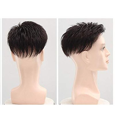 Human Hair Toupee with Invisible Wire, Short Hairpiece for Men