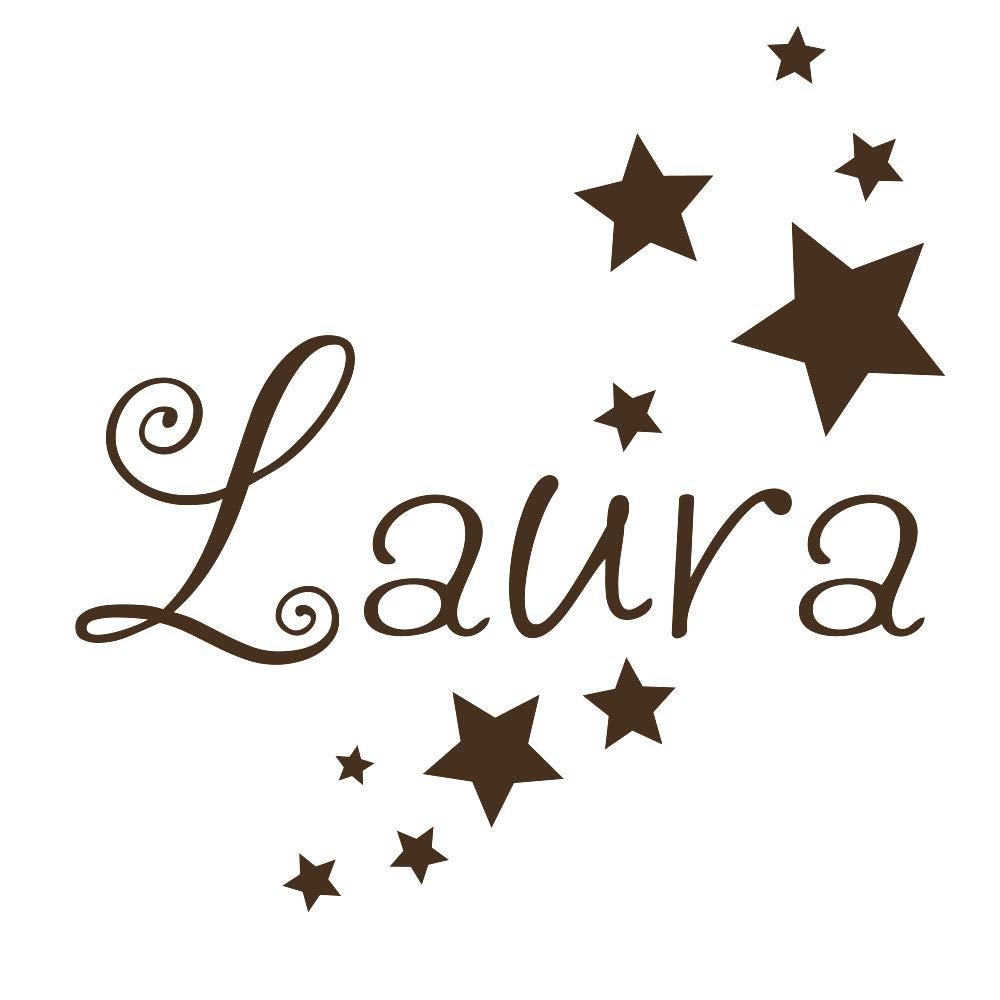 timalo Personalized Name and Stars Wall Decal for Kids, Dark Brown, 20 cm, 10 Stars