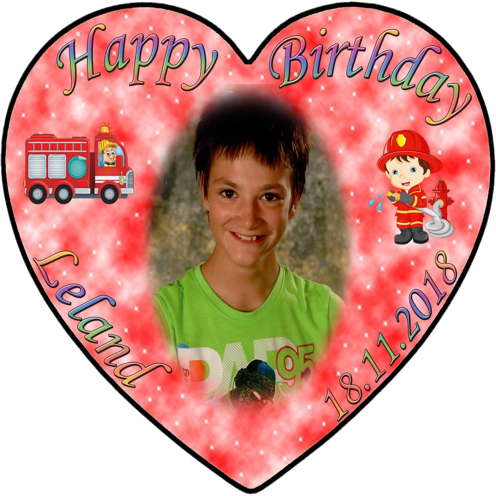 Firefighter Birthday Cake Topper, Heart-Shaped, 22 x 20 cm, Red