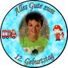 Firefighter Birthday Cake Topper, Edible Cake Image, Round 20 cm, Turquoise view 1
