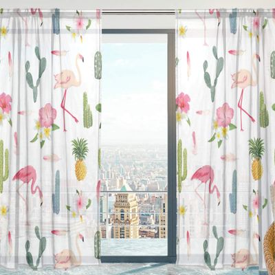 Mnsruu Flamingo Voile Curtains, 2 Panels, 198 cm Long