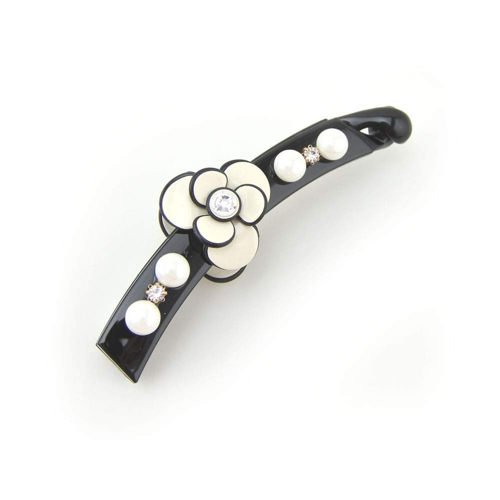 Meilliwish Elegant Flower Wedding Banana Hair Clip for Women and Girls (H81) (White)