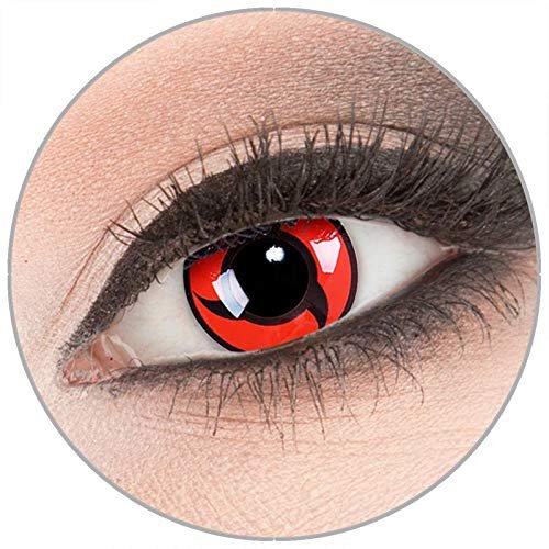 Itachi Red and Black Colored Contact Lenses by Evil Lens, 1 Pair, 0.00 Power