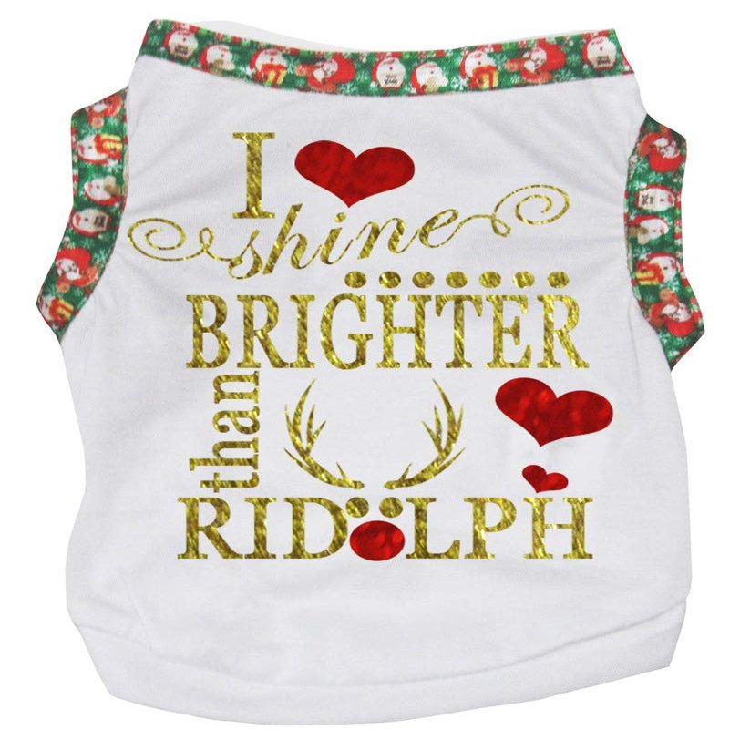 Petitebelle Dog Shirt, "I Shine Brighter Than Ridolph," White