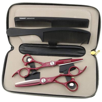 FOMALHAUT Hairdressing Scissors Set, 17.5 cm, Japanese 440C Steel, Red