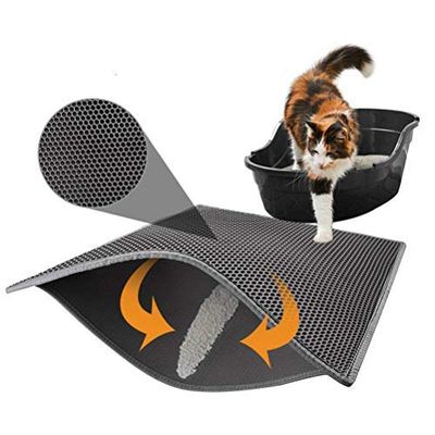 Mooyii Cat Litter Mat, 75 x 55 cm, Honeycomb Design, Waterproof Double Layer, Black (XS: 30 x 30 cm)