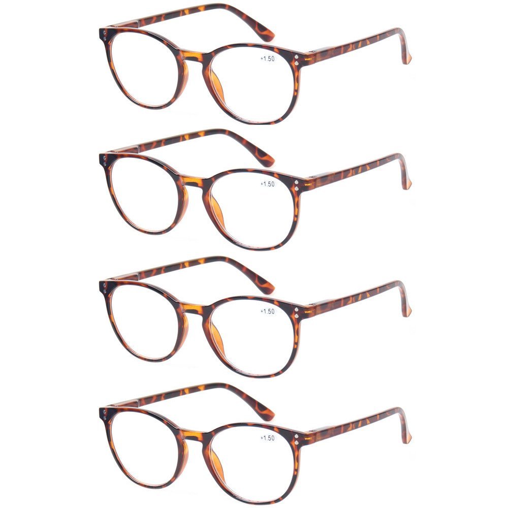Retro Round Reading Glasses for Men and Women, 4-Pack