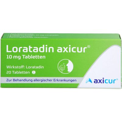 Loratadine axicur, 10 mg tablets, for allergies and hay fever, 20 tablets