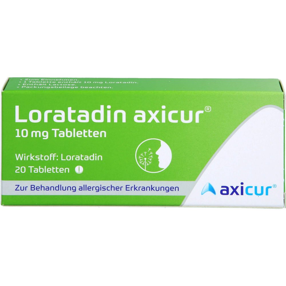 Loratadine axicur, 10 mg tablets, for allergies and hay fever, 20 tablets