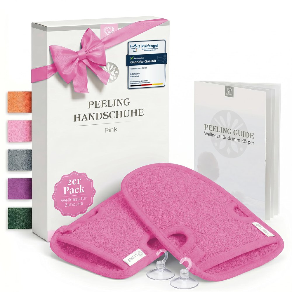 LoWell Exfoliating Glove Set of 2, Hammam Gloves, Pink