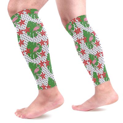 EZIOLY Pink Flamingo Leaf Floral Sports Calf Compression Sleeves for Running, Cycling, Maternity, Travel & Nursing