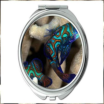 YENDOSTEEN Pocket Makeup Mirror with Tropical Fish Design, 1X/2X Magnification