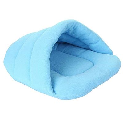 Faneli Warm Pet Sleeping Bag for Dogs and Cats, Felt, Washable, Antibacterial Winter Pet Cave, Blue (L)