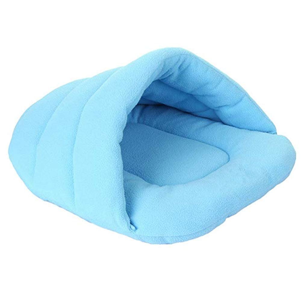 Faneli Warm Pet Sleeping Bag for Dogs and Cats, Felt, Washable, Antibacterial Winter Pet Cave, Blue (L)