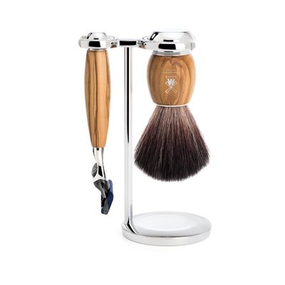 MÜHLE Vivo 3-Piece Shaving Set with System Razor and Fine Olive Wood Handle