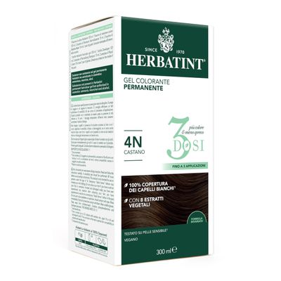 Herbatint Permanent Color Gel, 3 Bottles, 300 ml – 4N Brown, Ammonia-Free