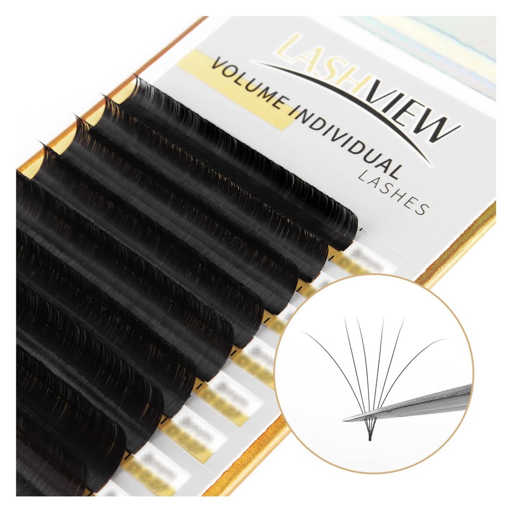 LASHVIEW Faux Mink Volume Fan Eyelash Extensions, D+ Curl, 0.03 mm, 8–15 mm