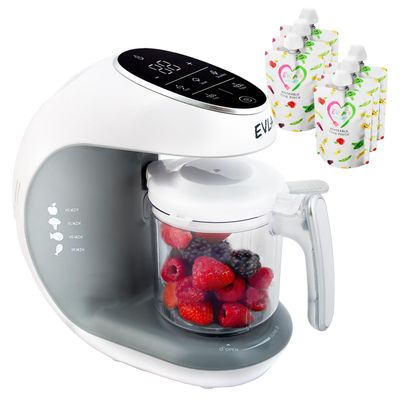 Baby Food Maker – Steamer, Blender & Grinder with Touchscreen, Self-Cleaning, 6 Reusable Pouches