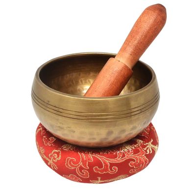 juanxian Feng Shui Handcrafted Copper Buddha Singing Bowl, Alms Bowl for Yoga and Meditation, with Mallet, W3919, 4 in