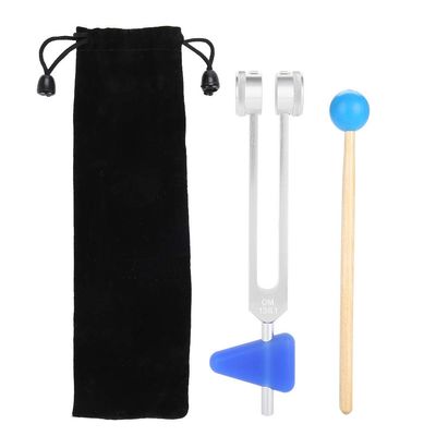 Medical Aluminum Tuning Fork, 136.1 Hz, Silver, 23 x 4 cm, with Mallet and Triangular Silicone Grip
