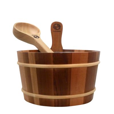 SudoreWell Red Cedar Sauna Bucket, 4.0 L, with Liner and Pine Wood Ladle