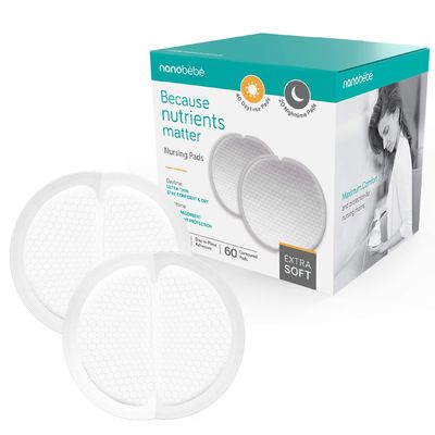 Nanobb Disposable Nursing Pads, Absorbent, Day and Night, Contoured and Leakproof, 60 Count
