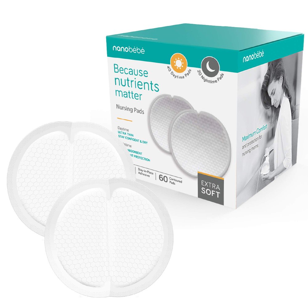 Nanobb Disposable Nursing Pads, Absorbent, Day and Night, Contoured and Leakproof, 60 Count