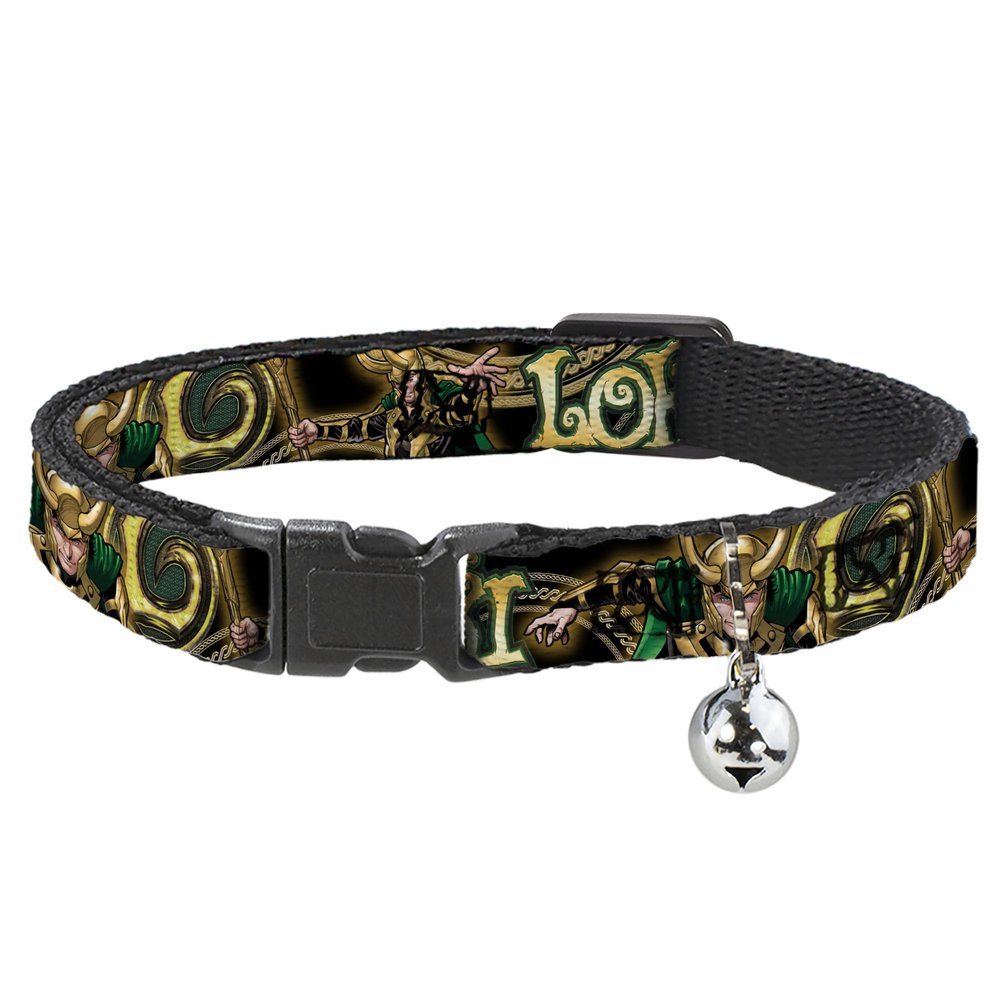 Loki Posen Black Gold Green Breakaway Cat Collar, 8–30.5 cm, 1.27 cm Wide, Model BAC-WAV037-NM