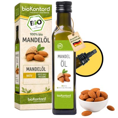 bioKontor Organic Almond Oil 250 ml, Cold-Pressed & Virgin