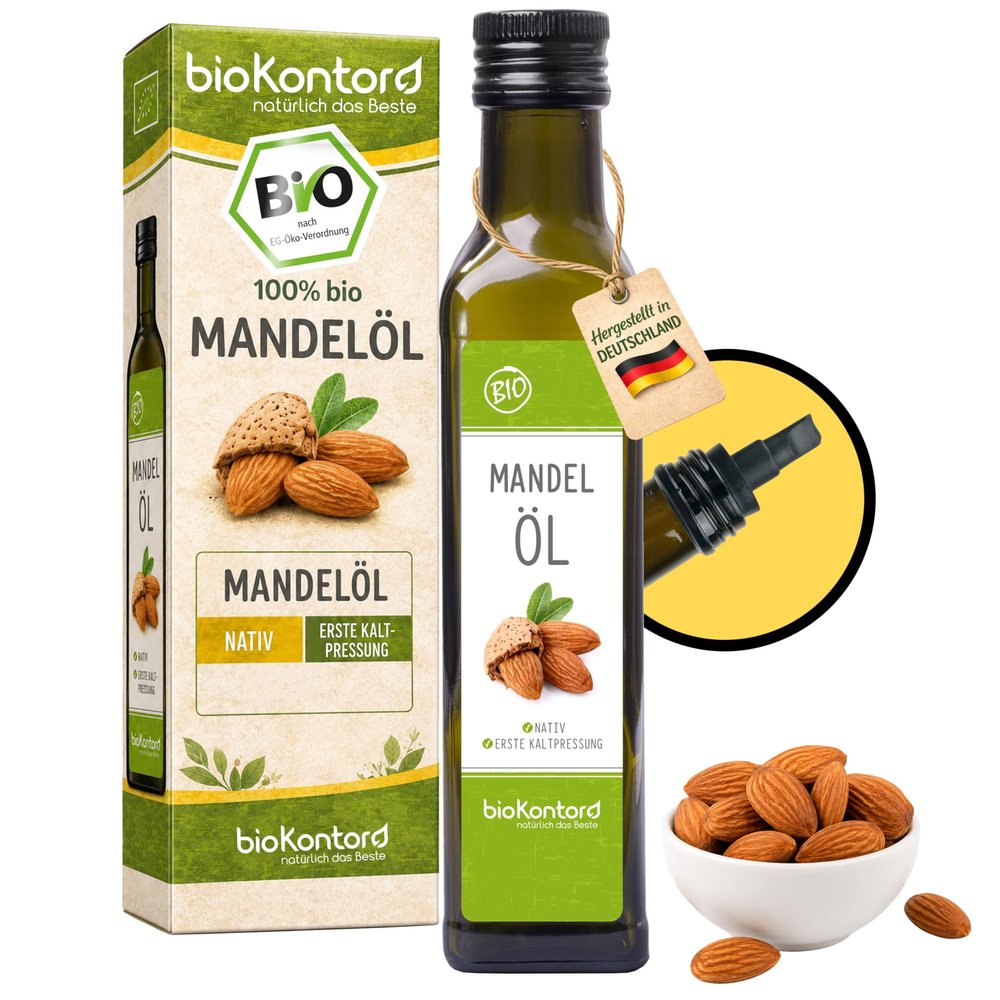 bioKontor Organic Almond Oil 250 ml, Cold-Pressed & Virgin