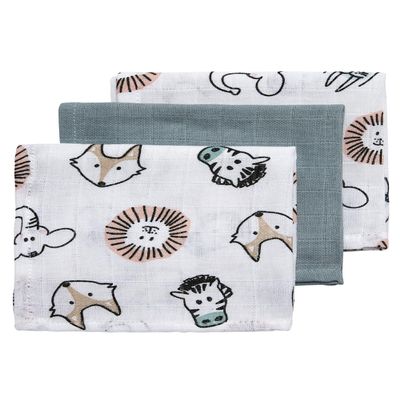 MEYCO Muslin Washcloths, 3-Pack, 30 x 30 cm, Animal Multicolor