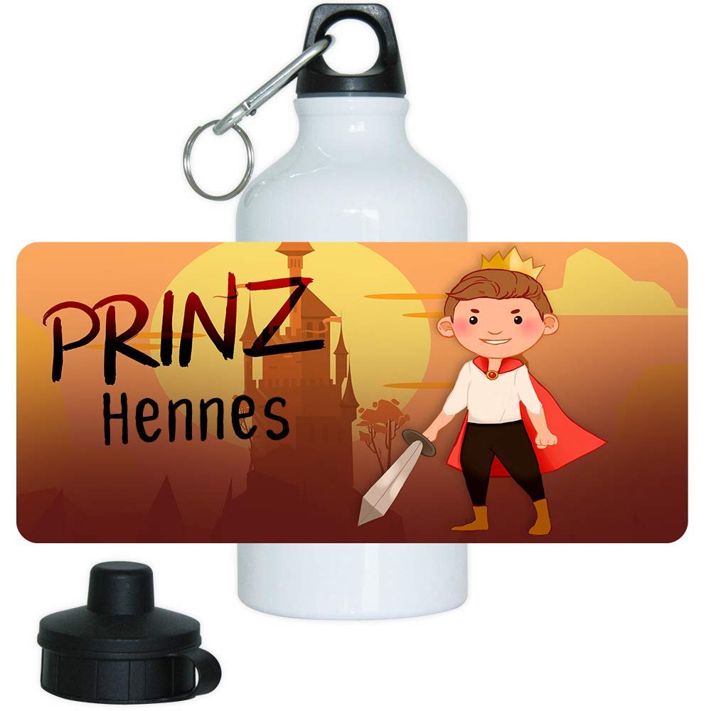 Eurofoto Water Bottle Set with Name Hennes, Prince and Castle Design for Boys