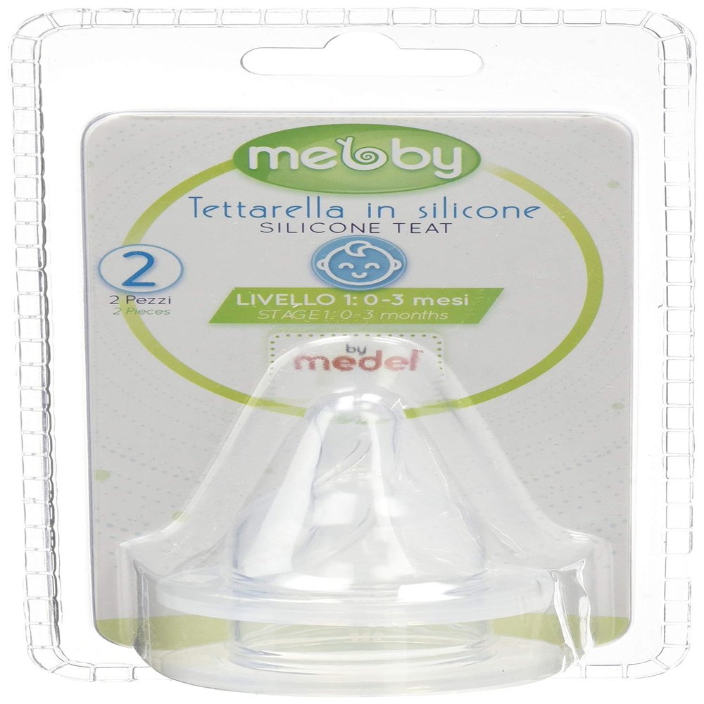 Mebby Silicone Bottle Nipples, Level 1, 2-Pack