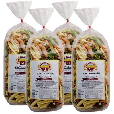 Fresh Picchiarelli Tricolor Pasta from Italy, 4 x 500 g - Bronze-Die Extruded