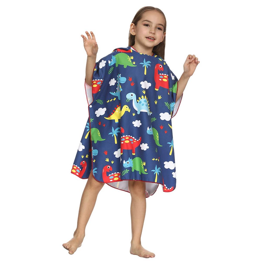 JIAN YA NA Kids' Quick-Dry Hooded Beach Towel Poncho (L, Dinosaur 2)