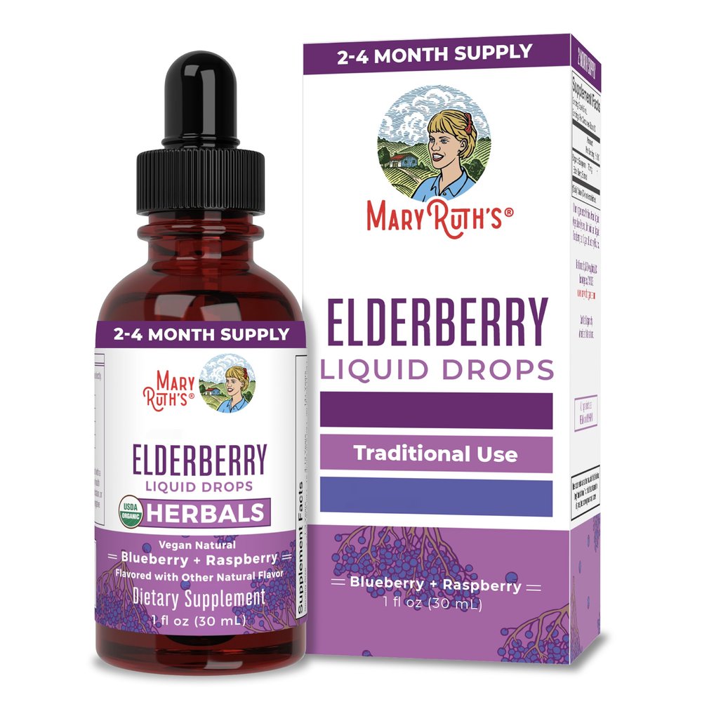MaryRuth's Elderberry Drops, 30 mL, 150 mg Elderberry Extract per Serving, Elderberry-Blueberry Flavor, Vegan, Gluten-Free, Soy-Free, Non-GMO