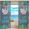 Happy Birthday Card with Cute Sloth Sheer Window Curtains, 84 Inches Long, Set of 2 Panels view 1