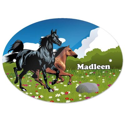 Eurofoto Door Sign with Name Madleen and Horse Motif for Girls