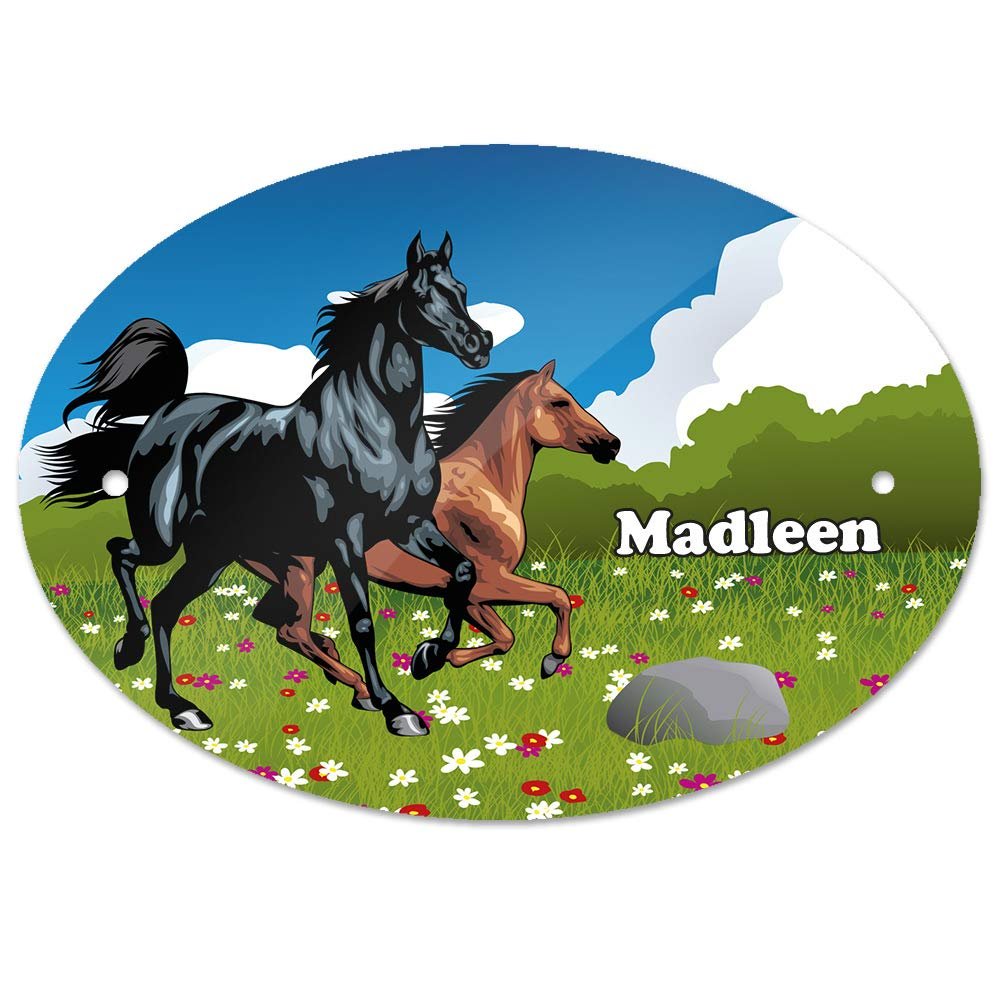 Eurofoto Door Sign with Name Madleen and Horse Motif for Girls