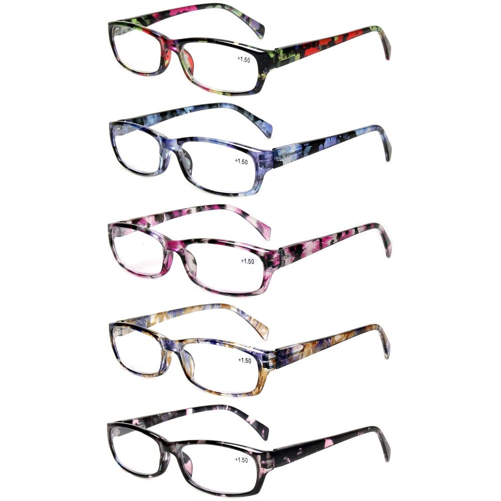 Kerecsen 5-Pack Reading Glasses for Women, Spring-Hinge Frames, 5 Colors, +2.25 Magnification