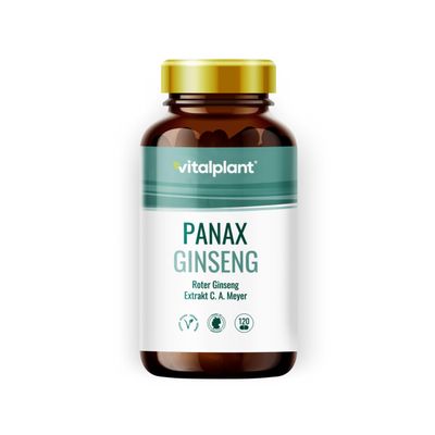Vitalplant Panax Ginseng C.A. Meyer in Amber Glass | 500 mg Korean Red Ginseng Extract with 5% Ginsenosides | Made in Germany | 120 Vegan Capsules