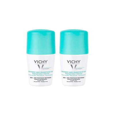 Vichy Deodorant Roll-On for Intense Sweating, 2 x 50 ml