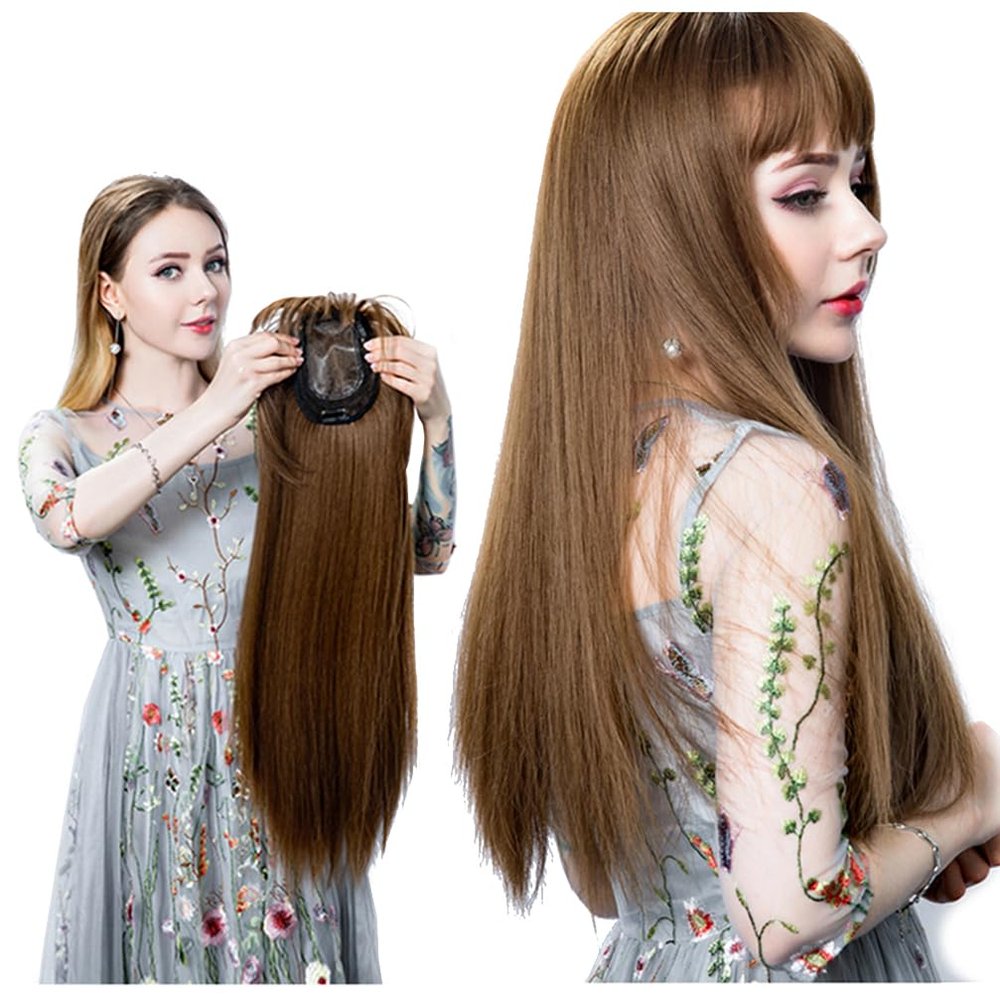 3D Fluffy Crown Topper, Natural Look, Clip-In Mono Base, Straight Natural Black