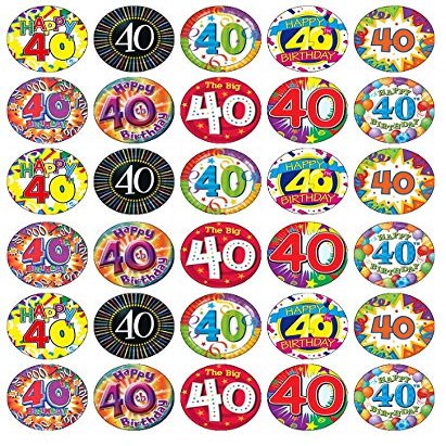 40th Birthday Edible Cupcake Toppers, Wafer Paper, Fairy Design, 30-Pack