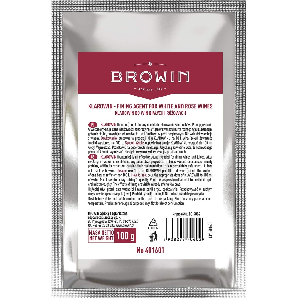 Browin 401601 Klarowin Wine Fining Agent, 100 g